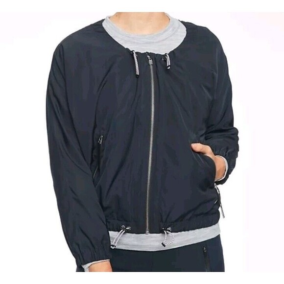 Athleta Womens Navy Blue Zip Front Drawstring Chill Bomber Jacket Size M - Picture 1 of 13